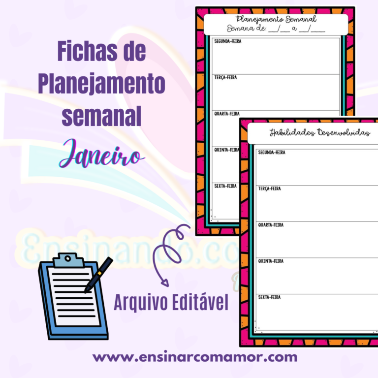 FICHAS DE PLANEJAMENTO SEMANAL JANEIRO - Ensinar com amor