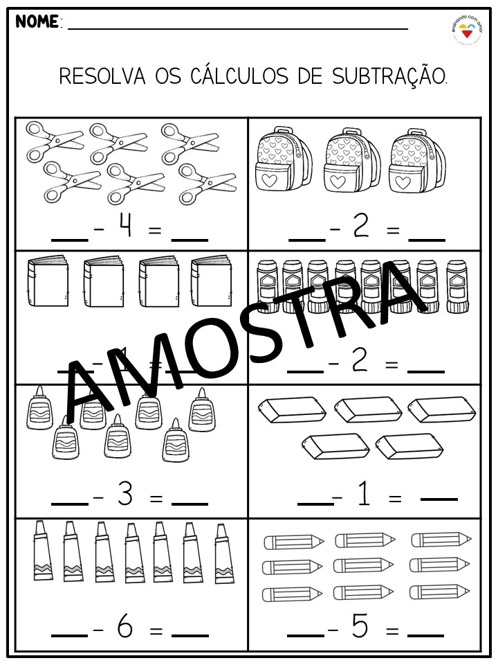 Atividade de Subtração Educação Infantil