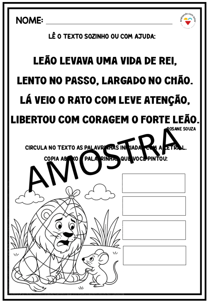 SEQUÊNCIA DIDÁTICA O LEÃO E O RATINHO - Ensinar com amor